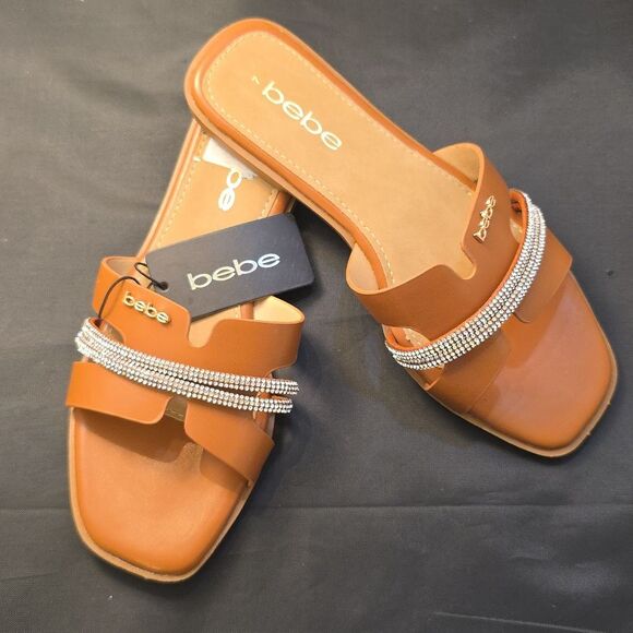 BRAND NEW BEBE WOMEN'S RHINESTONE SLIDE WITH SILVER CHAIN ACCENT - Picture 16 of 16